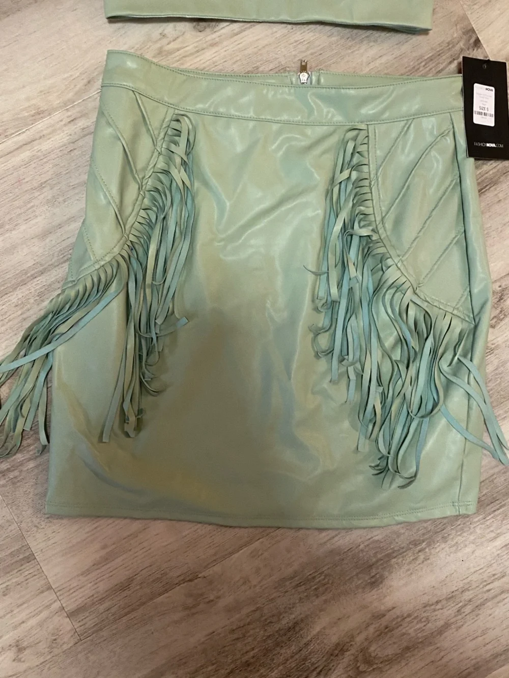Fashion Nova Sage Faux Leather Fringe Two-Piece Set - NWT
